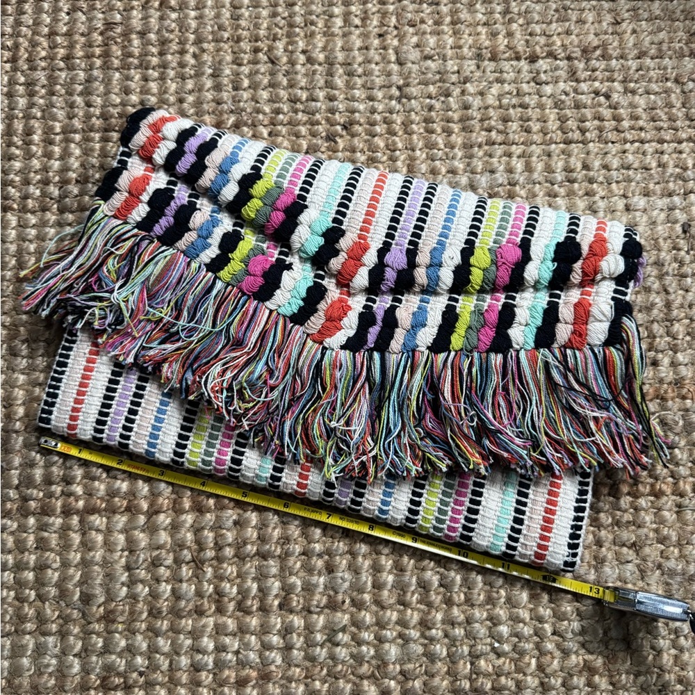 Stella and Dot Handwoven Multicolor Fringe Textile clutch - Picture 2 of 3